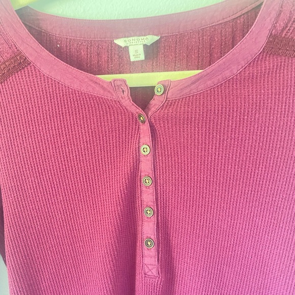 Sonoma women's burgundy long sleeve henley waffle knit size S Y2K Twilight Bella - Picture 3 of 12